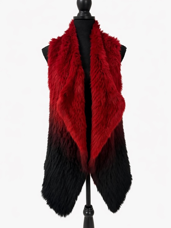 Premise Jackets & Blazers - Vintage Premise Ombre Faux Fur Vest Red Black Festival Boho Wrap